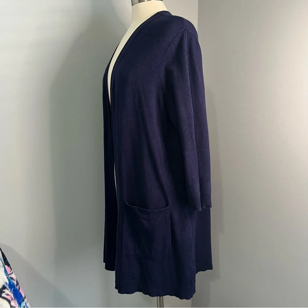 Belle by Kim Gravel Size XL Navy Blue Feather Knit 3/4 Sleeve Cardigan Sweater
